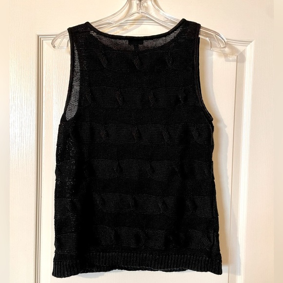Talbots Petites Sleeveless Black 100% Linen Pullover Cable Knit Sweater Size L - Picture 3 of 5
